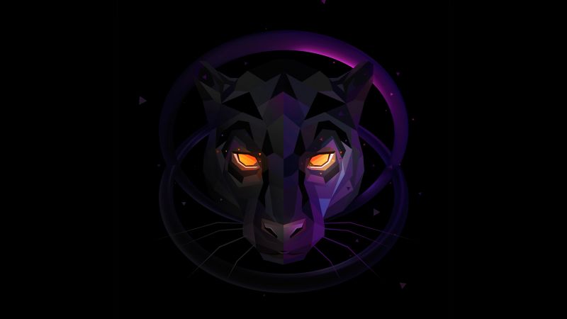 Panther, Scary, Glowing eyes, Low poly, Dark background, Wallpaper