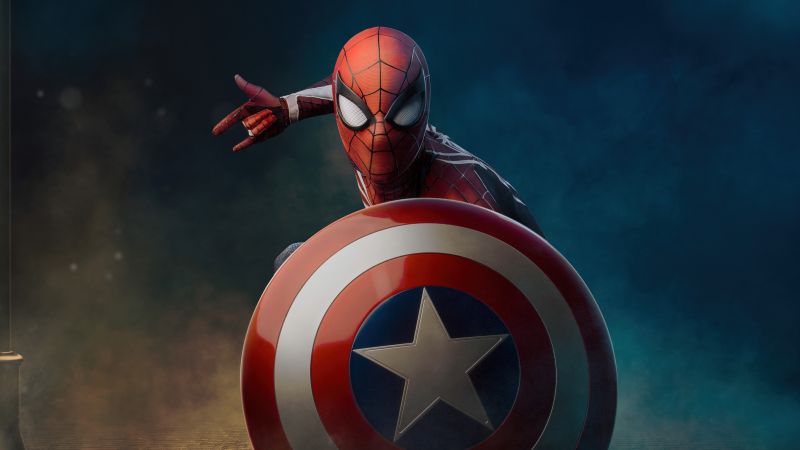 Spider-Man, Captain America's shield, Marvel Superheroes, Wallpaper