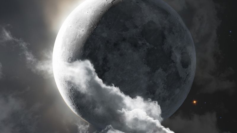 Moon, Clouds, Lunar occultation, Moon-Mars occultation, Composition, 5K, 8K, Wallpaper