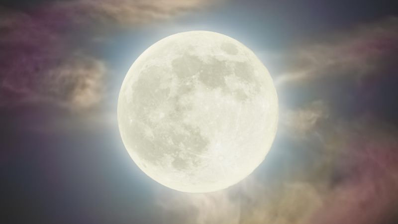 Super Pink Moon, Full moon, Clouds, Astrophotography, 5K, 8K, Wallpaper