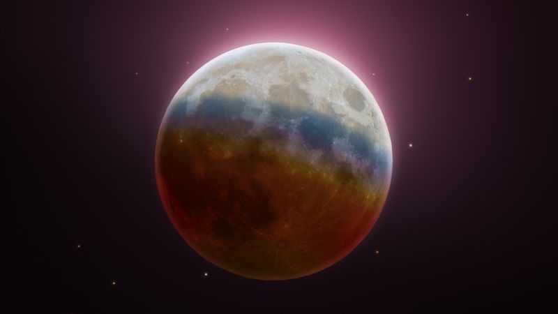 Lunar Eclipse, Astrophotography, Moon, Spectrum, Colorful, 5K, 8K, 9K, Wallpaper