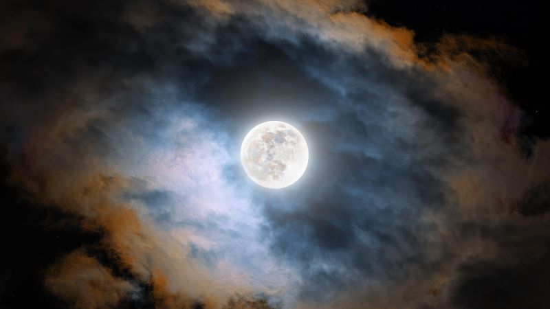 Cold Moon, Night, Clouds, Dark, Glowing, 5K, 8K, 12K, Wallpaper