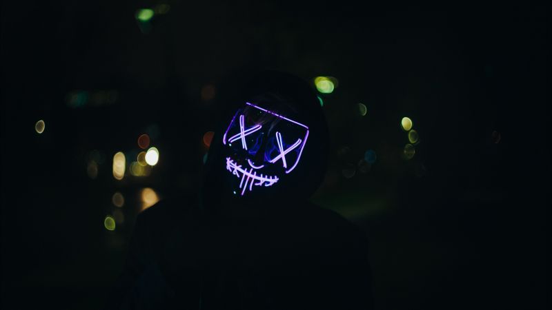 Man, LED mask, Anonymous, Dark background, Wallpaper