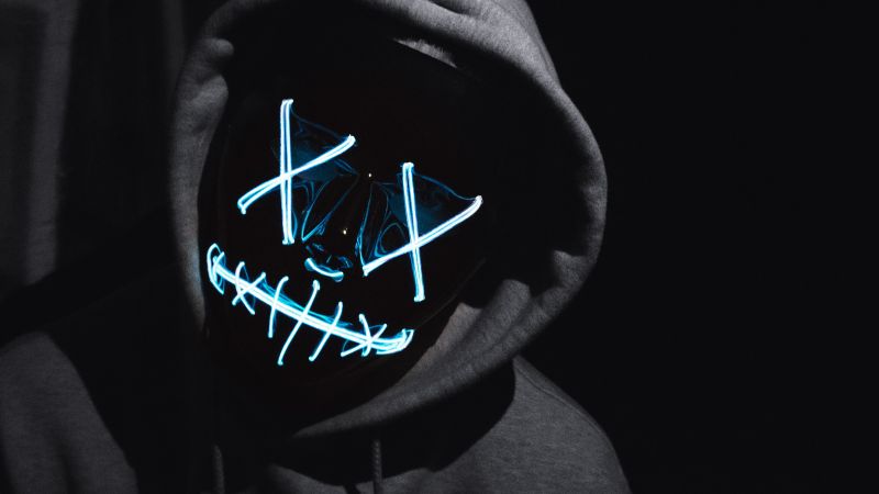 Man, LED mask, Anonymous, Dark background, Wallpaper