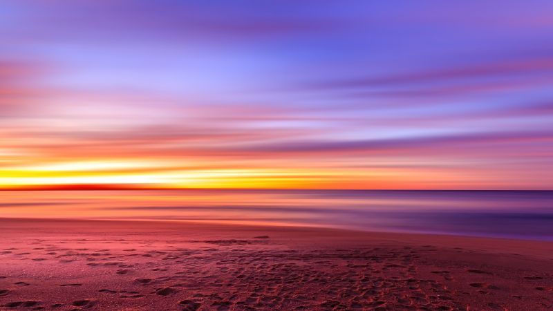 Seashore, Sunset, Beach, Long exposure, Dusk, Horizon, Landscape, Wallpaper