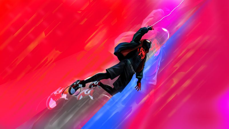 Miles Morales, Spider-Man, Marvel Comics, Marvel Cinematic Universe, Red background, Wallpaper