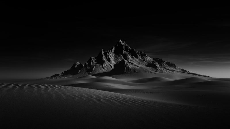 Desert, Doom, Sand Dunes, Dark background, Monochrome, Landscape, Scenery, Dark Sky, Wallpaper