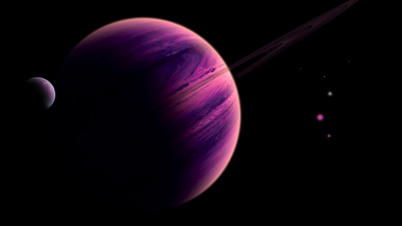Purple Planet, Dark background, Saturn, Astronomy, Wallpaper