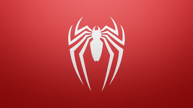 Spider-Man, Logo, Red background, Marvel Comics, Minimalist, PS4, Wallpaper