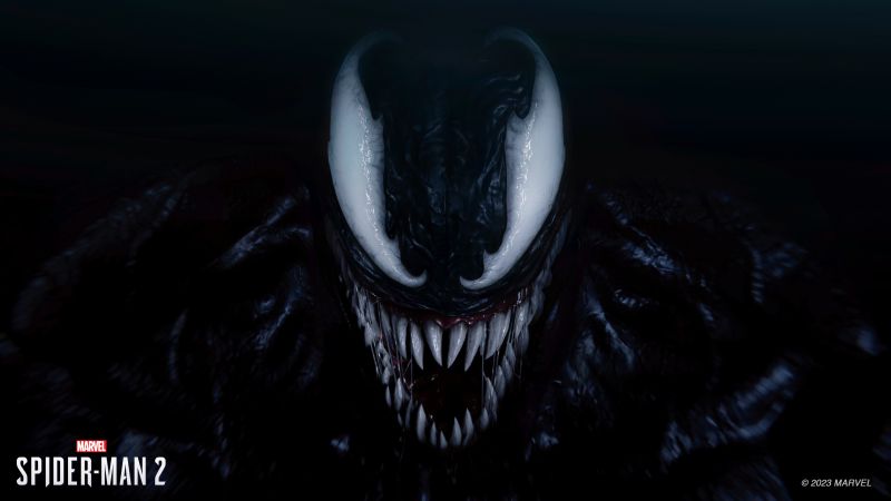 Venom, Marvel's Spider-Man 2, 2023 Games, PlayStation 5, Marvel Superheroes, Marvel Comics, Dark background, Wallpaper