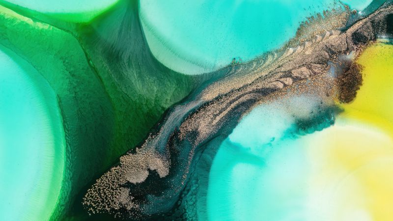 Mi Pad 5 Pro, Colorful background, Liquid art, Macro, Stock, Green, Wallpaper