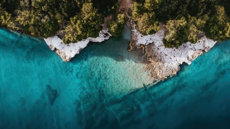 Island, Mi Pad 5 Pro, Aerial view, Drone photo, Seashore, Forest, Trees, Stock, Wallpaper