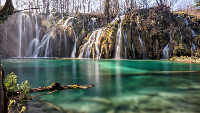 Plitvice Lakes, Croatia, Waterfall, Landscape, Long exposure, 5K, Wallpaper