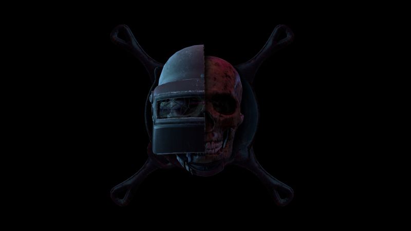 PUBG, PUBG helmet, Skull, Black background, Evil laugh