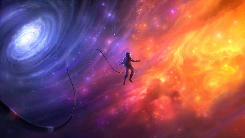 Astronaut, Liberated, Shackled, Spiral galaxy, Universe, Surreal, Dream, Wallpaper