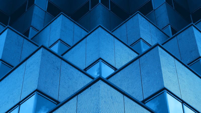 Modern architecture, Building, Office, Geometric, Blue background, Symmetric, Wallpaper