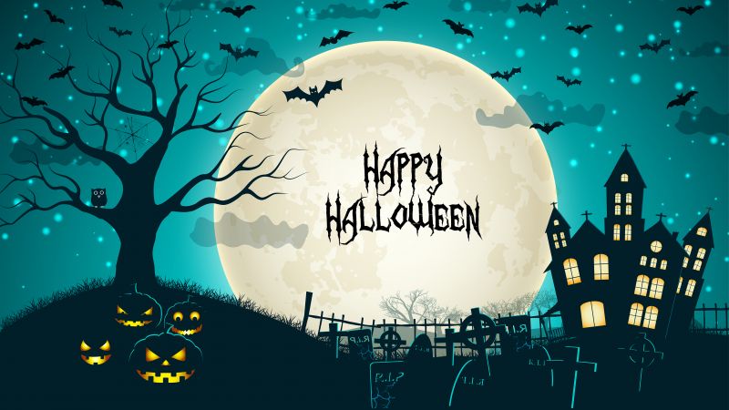 Happy Halloween, Haunted Castle, Scary, Halloween night, Halloween pumpkins, Bats, Wallpaper