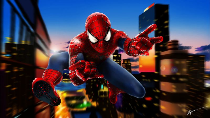 Spider-Man, Digital Art, Speed paint, Marvel, Digital paint, Blur background, Spiderman, Wallpaper