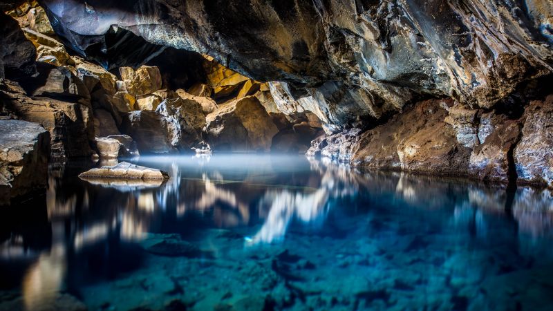 Grjótagjá, Lava Cave, Iceland, Hot Spring, Natural Phenomena, Famous Place, Tourist attraction, 5K, Wallpaper