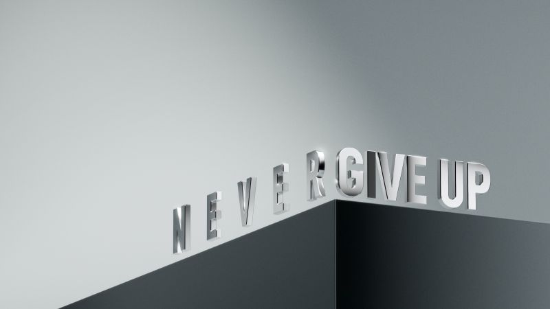 Never Give Up, Motivational, 3D letters, Render, Grey, Wallpaper