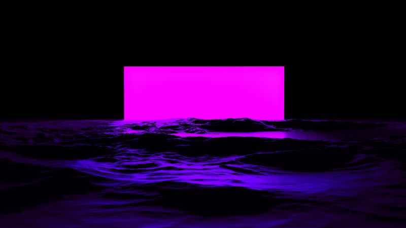 Pink light, Sea, Waves, 3D, Black background, Digital render, Illustration, Wallpaper