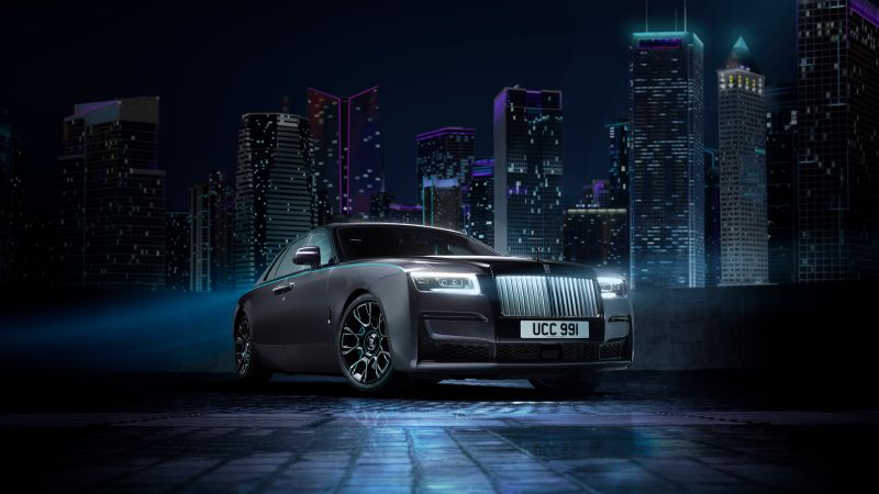 Rolls-Royce Ghost Black Badge, 2021, Night, Car lights, Wallpaper