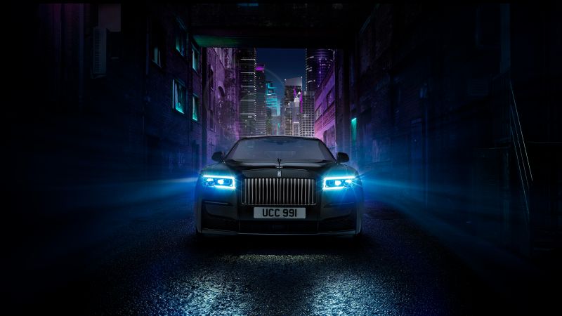 Rolls-Royce Ghost Black Badge, 2021, Night, Car lights, Wallpaper