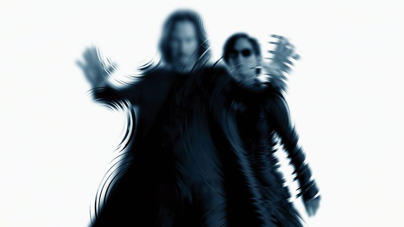 The Matrix Resurrections, Keanu Reeves, Carrie-Anne Moss, Neo, Trinity, 2021 Movies, White background, Wallpaper