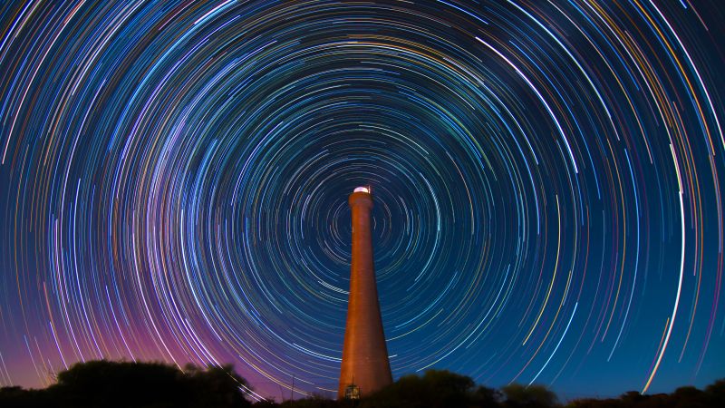 Guilderton Lighthouse, Australia, Star Trails, Night time, Circular, Astronomy, Long exposure, Outer space, 5K, Wallpaper
