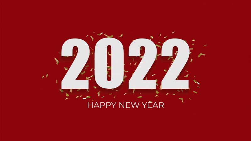 2022 New Year, Happy New Year, Red background, 5K, Wallpaper