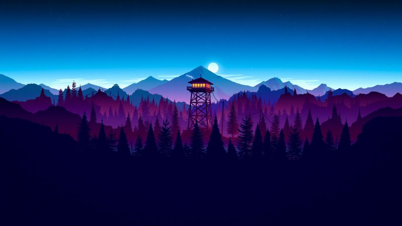 Firewatch, Mountains, Clear sky, Blue Sky, Watchtower, Silhouette, Forest, Panorama, Wallpaper