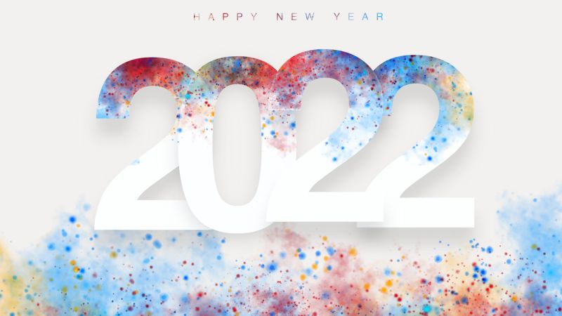 2022 New Year, Happy New Year, White background, Colorful, 5K, Wallpaper