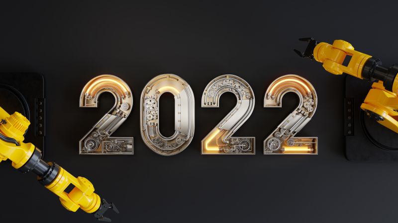 2022 New Year, Happy New Year, Black background, Robotic, Mechanical, 5K, Wallpaper