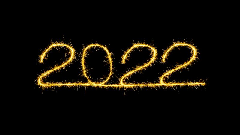 Welcome 2022, Happy New Year, 2022 New Year, Sparkling, Black background, Fireworks, Sparklers, AMOLED, 5K, Wallpaper