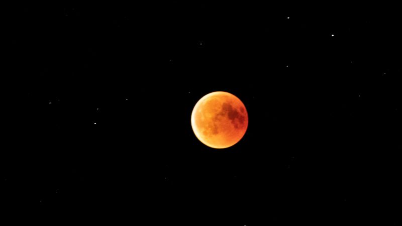 Lunar Eclipse, Blood Moon, Starry sky, Astronomy, Black background, Wallpaper