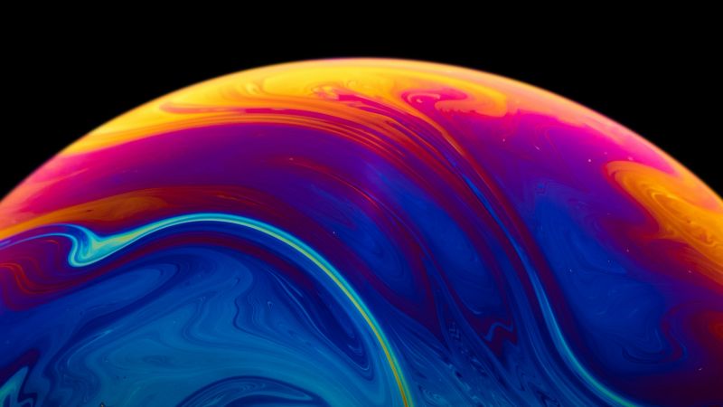 Soap Bubble, Black background, Vibrant, Painting, Panoramic, Sphere, Colourful, 5K, Wallpaper