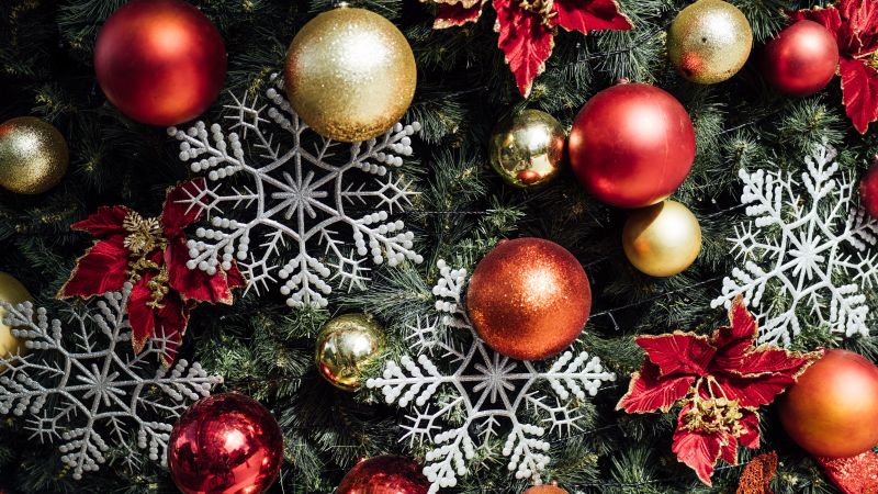 Christmas decoration, Christmas ornaments, Christmas tree, Snowflakes, 5K, Navidad, Noel, Wallpaper
