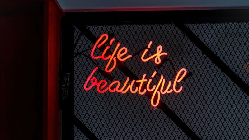 Life Is Beautiful, Neon typography, Night, Neon sign, 5K, Wallpaper