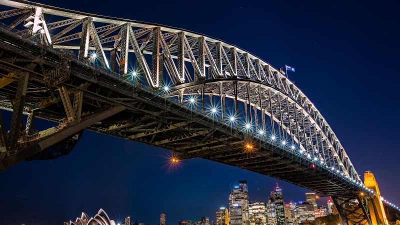 Sydney Harbour Bridge, Night, Cityscape, Modern architecture, Sydney, Australia, Wallpaper
