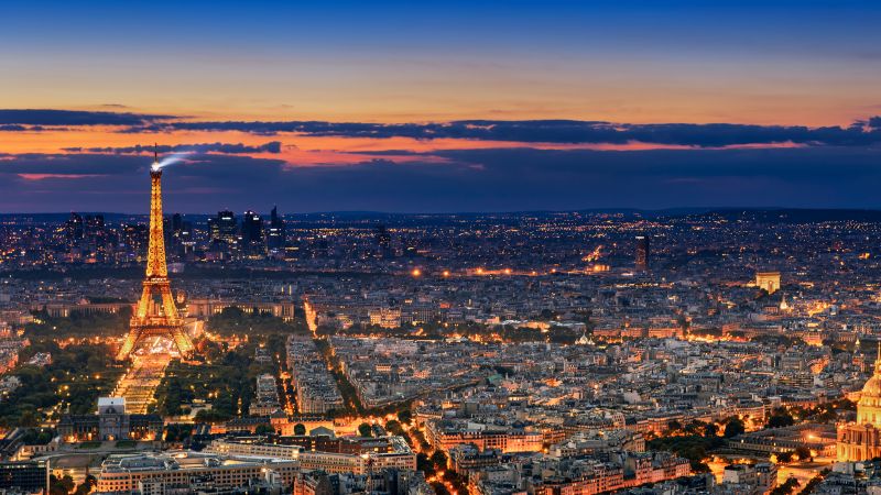 Eiffel Tower, Paris, Arc de Triomphe, Les Invalides, Aerial view, Panorama, Cityscape, 5K, 8K, France, Wallpaper