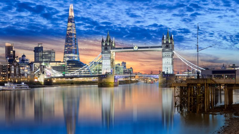 Tower Bridge, London Bridge, London, River Thames, Europe, Reflections, Cityscape, 5K, Wallpaper