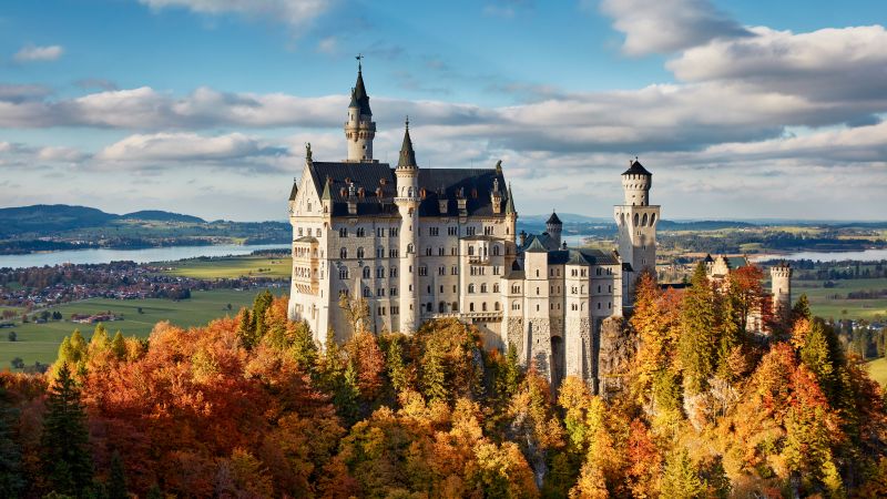 Neuschwanstein Castle, Ancient architecture, Autumn, Schwangau, Germany, 5K, 8K, Wallpaper
