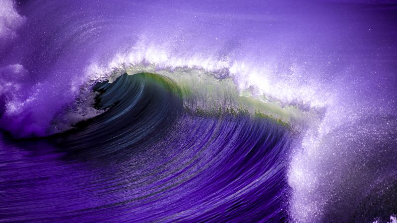 Ocean Waves, Purple, Photo Manipulation, Long exposure, Splash, 5K, 8K, Wallpaper