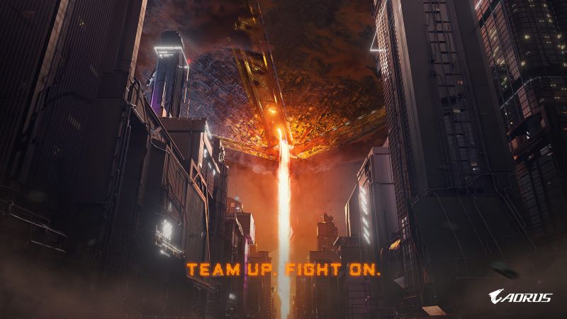Team up Fight on, Gigabyte AORUS Gaming, Cyberpunk, Wallpaper