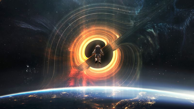 Refraction, Black hole, Astronaut, Planet Earth, Outer space, Cosmos, Wallpaper