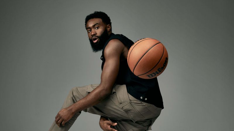 Jaylen Brown, Basketball player, NBA, American, Boston Celtics, Grey background, Wallpaper