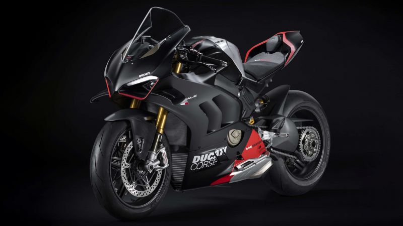 Ducati Panigale V4 SP2, 2023, Black background, Sports bikes, Wallpaper