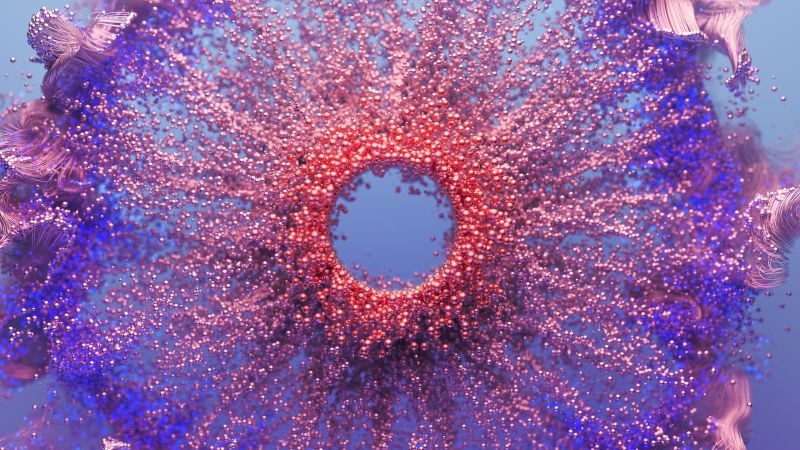 Particles, Spheres, 3D background, Digital Art, Purple background, Wallpaper