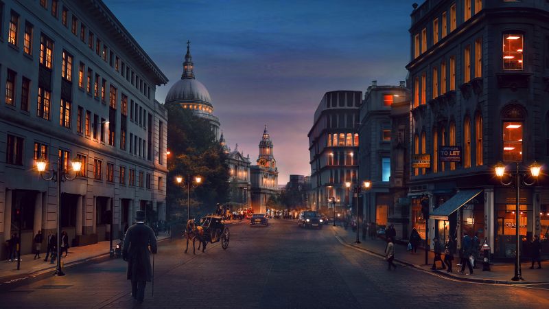 London, Cityscape, Buildings, Street, Night, Sunset, Surreal, Wallpaper