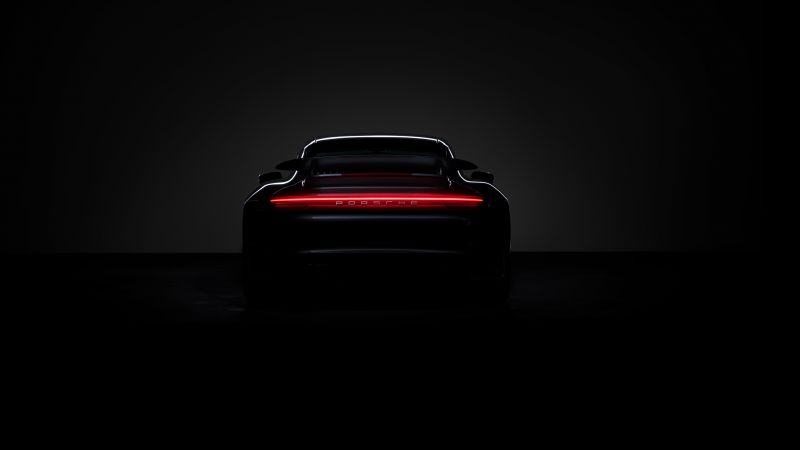Porsche 911 Turbo S, Black background, AMOLED, Pitch Black, Wallpaper
